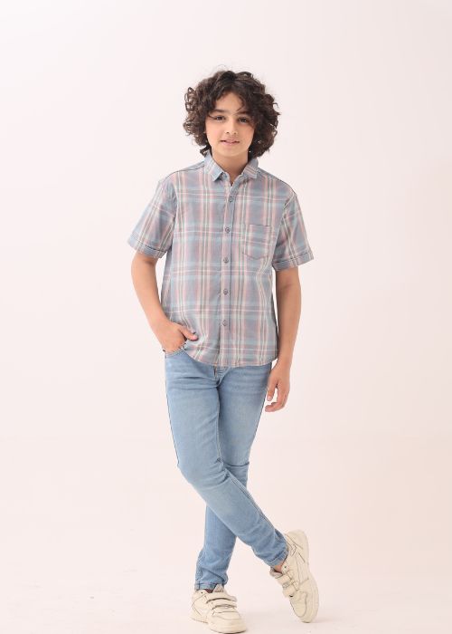 Woven Shirt Boy sea Green check