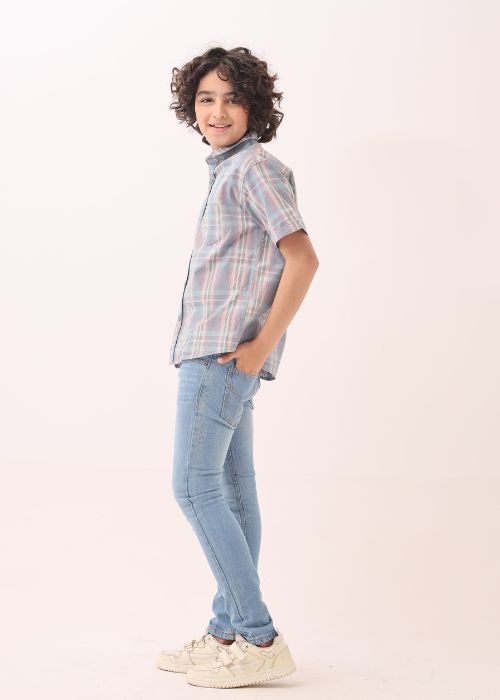 Woven Shirt Boy sea Green check