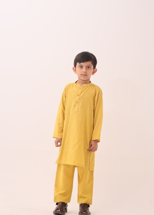 Boy Yellow Cotton Karandi Shalwar Suit