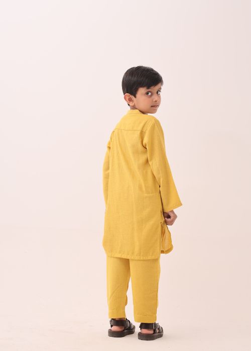 Boy Yellow Cotton Karandi Shalwar Suit