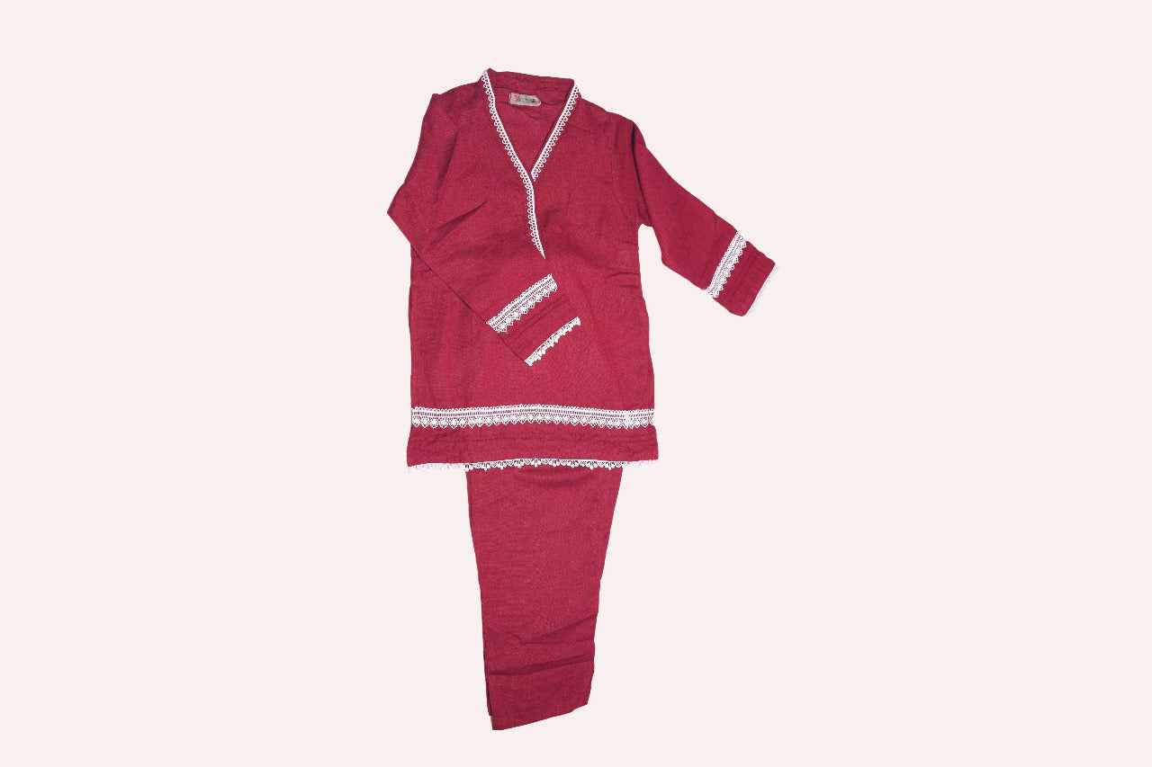Girl Maroon Shalwar Suit Cotton Karandi