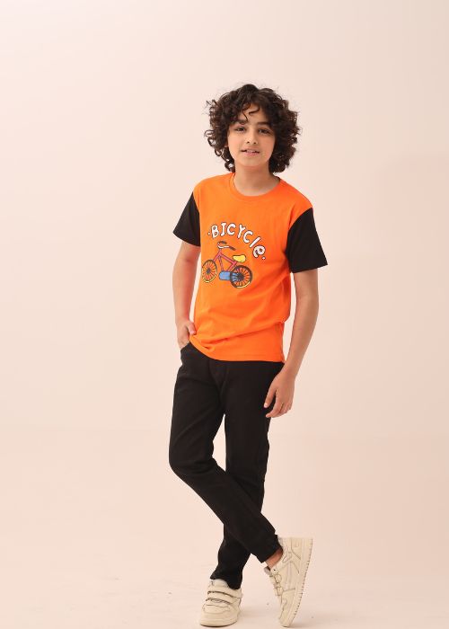 Boy T Shirt Orange Bicycle