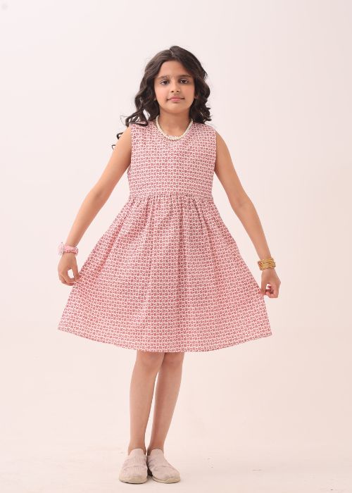 Girl Tea Pink Printed Frock