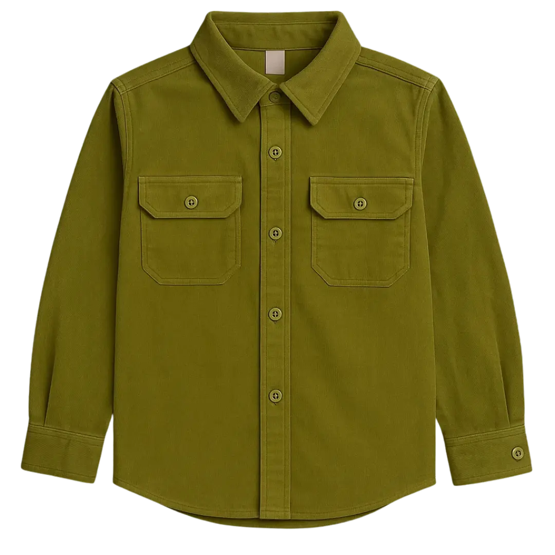 Boy's Olive Green Corduroy Full Sleeves Shirt