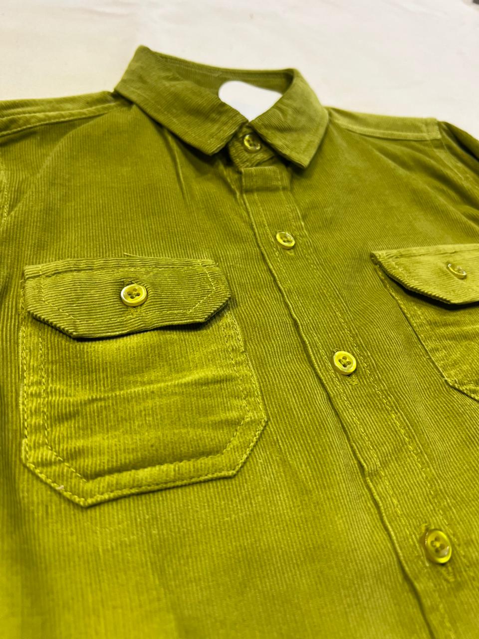 Boy's Olive Green Corduroy Full Sleeves Shirt