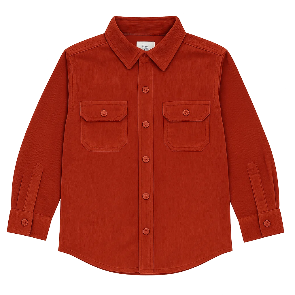 Boy's Red Corduroy Full Sleeves Shirt