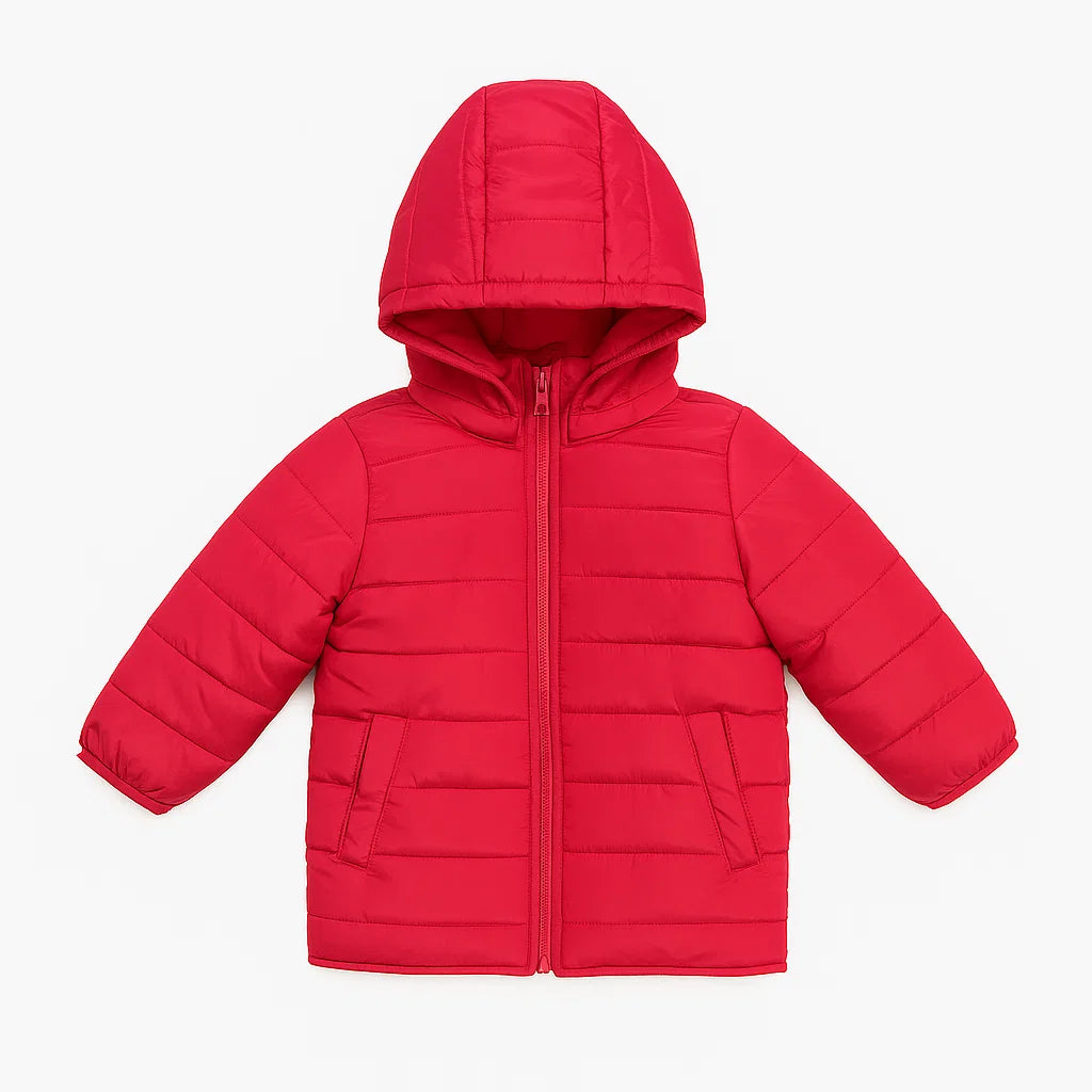 Unisex Red Puffer Jacket with Detachable Hoodie