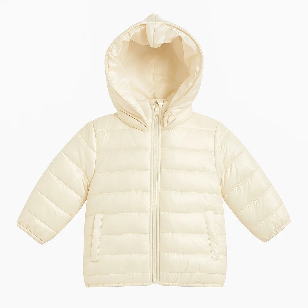 Unisex White Puffer Jacket with Detachable Hoodie