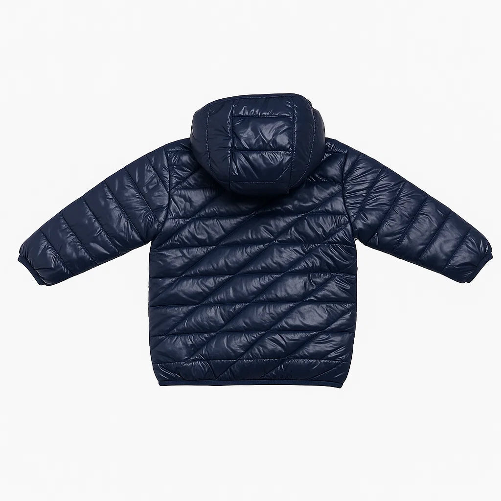 Unisex Dark Blue Puffer Jacket with Detachable Hoodie