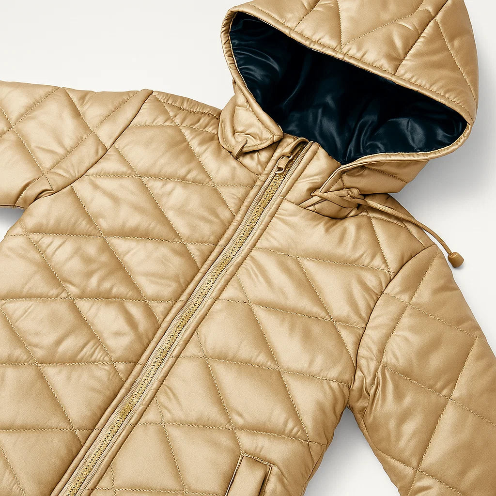 Unisex Beige Puffer Jacket with Detachable Hoodie