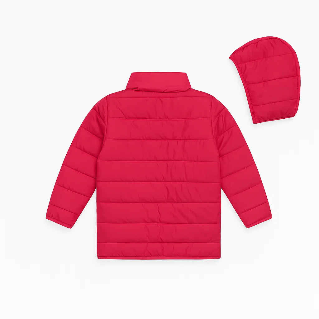 Unisex Red Puffer Jacket with Detachable Hoodie