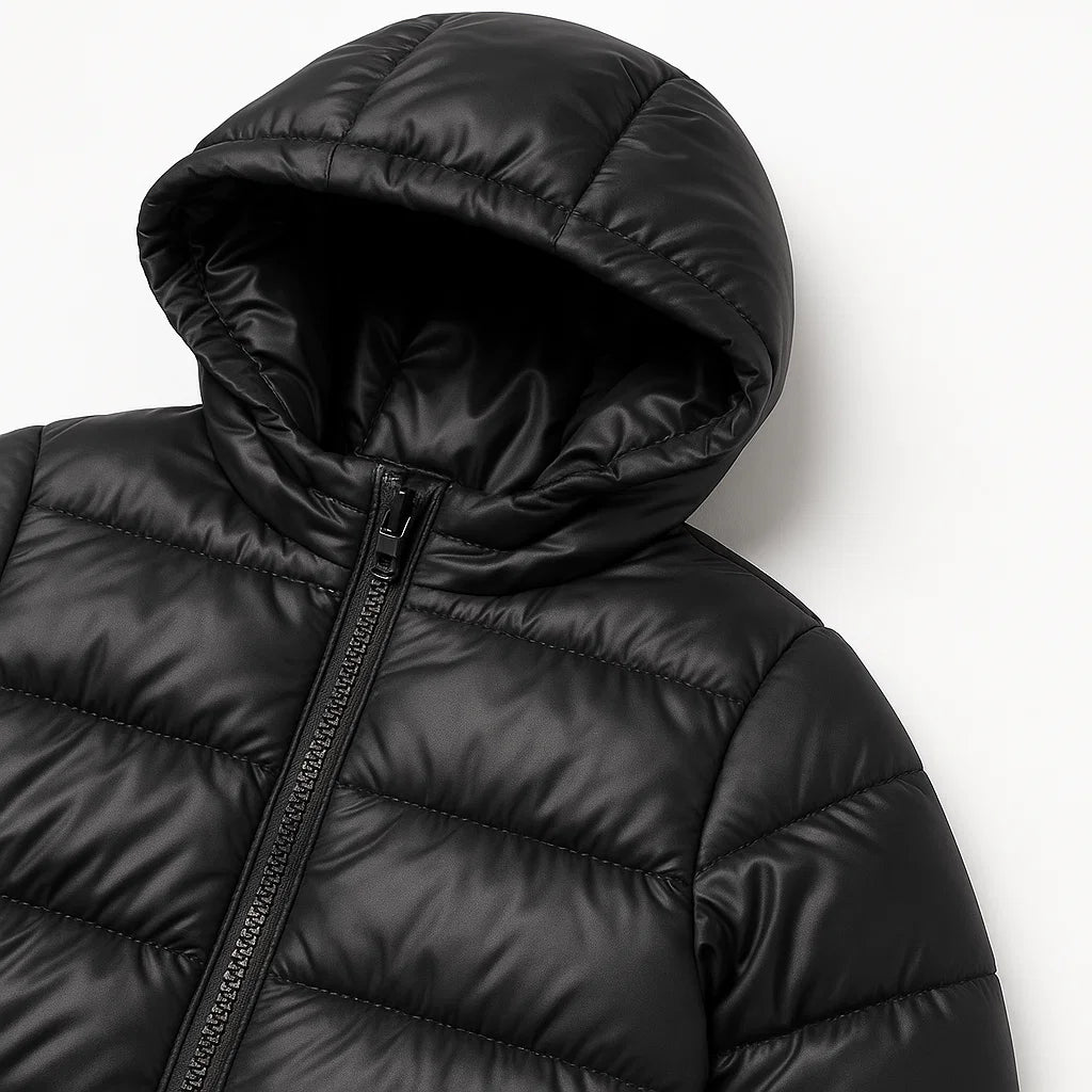 Unisex Black Puffer Jacket with Detachable Hoodie