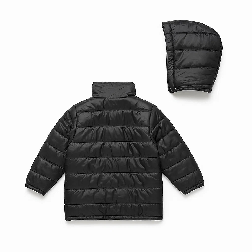 Unisex Black Puffer Jacket with Detachable Hoodie
