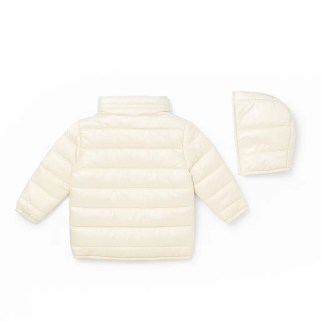 Unisex White Puffer Jacket with Detachable Hoodie