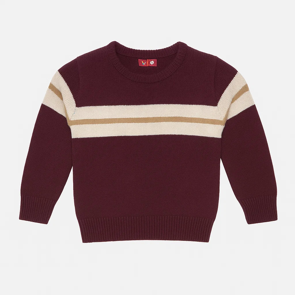 Maroon Woolen Sweater with White & Yellow Stripe