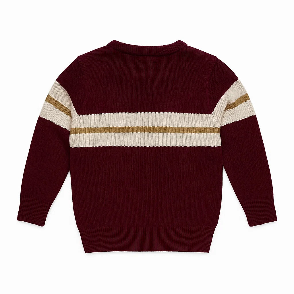 Maroon Woolen Sweater with White & Yellow Stripe