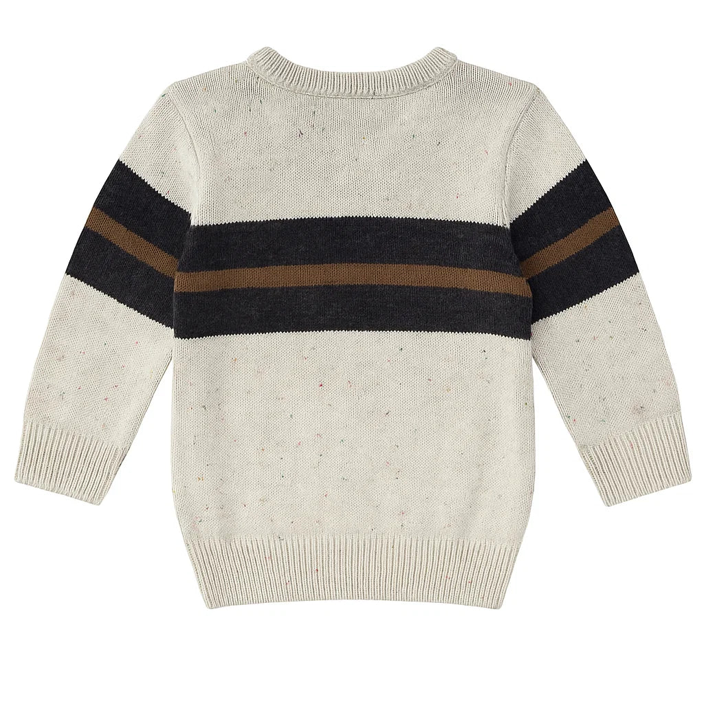 Off White Woolen Sweater with Black & Brown Stripe