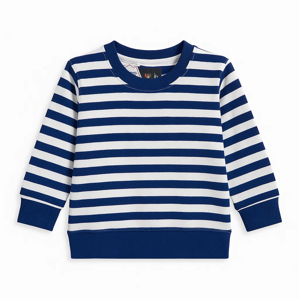 Blue Sweatshirt with White Stripes