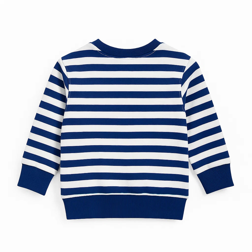 Blue Sweatshirt with White Stripes