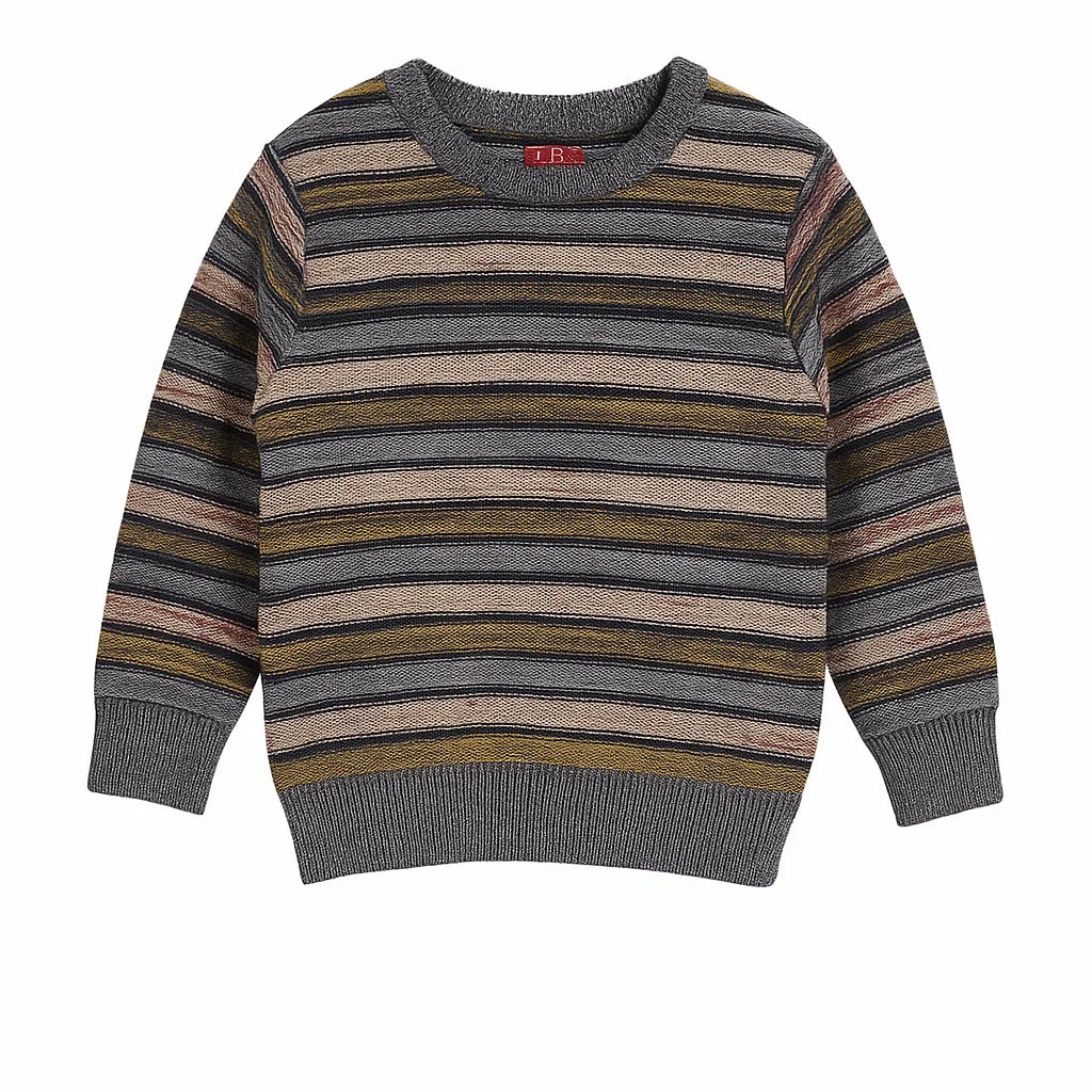 Dark Grey Cotton Sweater with Stripes