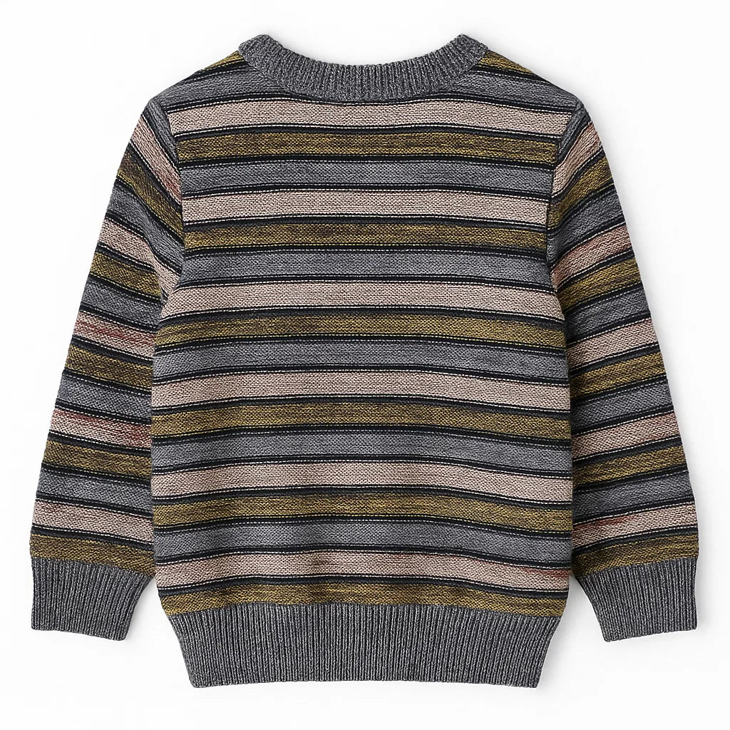 Dark Grey Cotton Sweater with Stripes