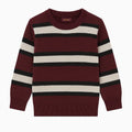 Maroon Cotton Sweater with White & Black Stripe