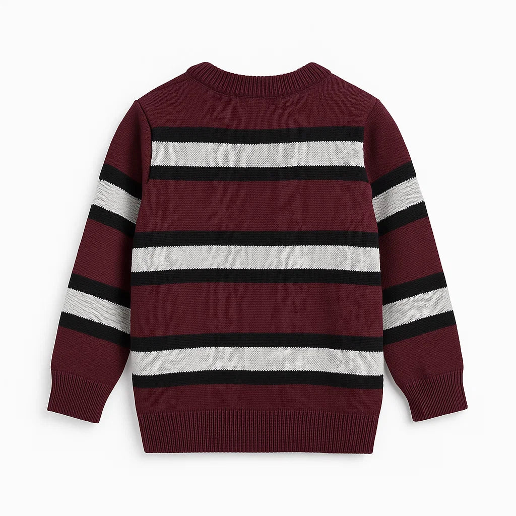 Maroon Cotton Sweater with White & Black Stripe