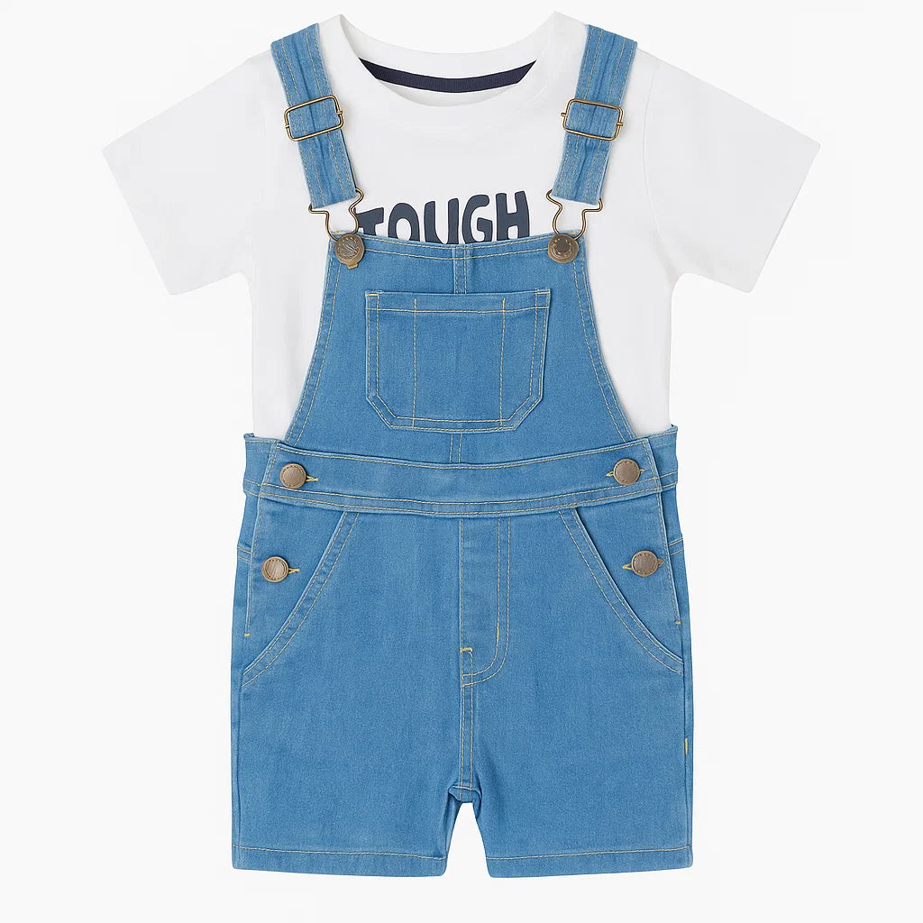 Dark Blue Denim Romper with White Jeep T-Shirt