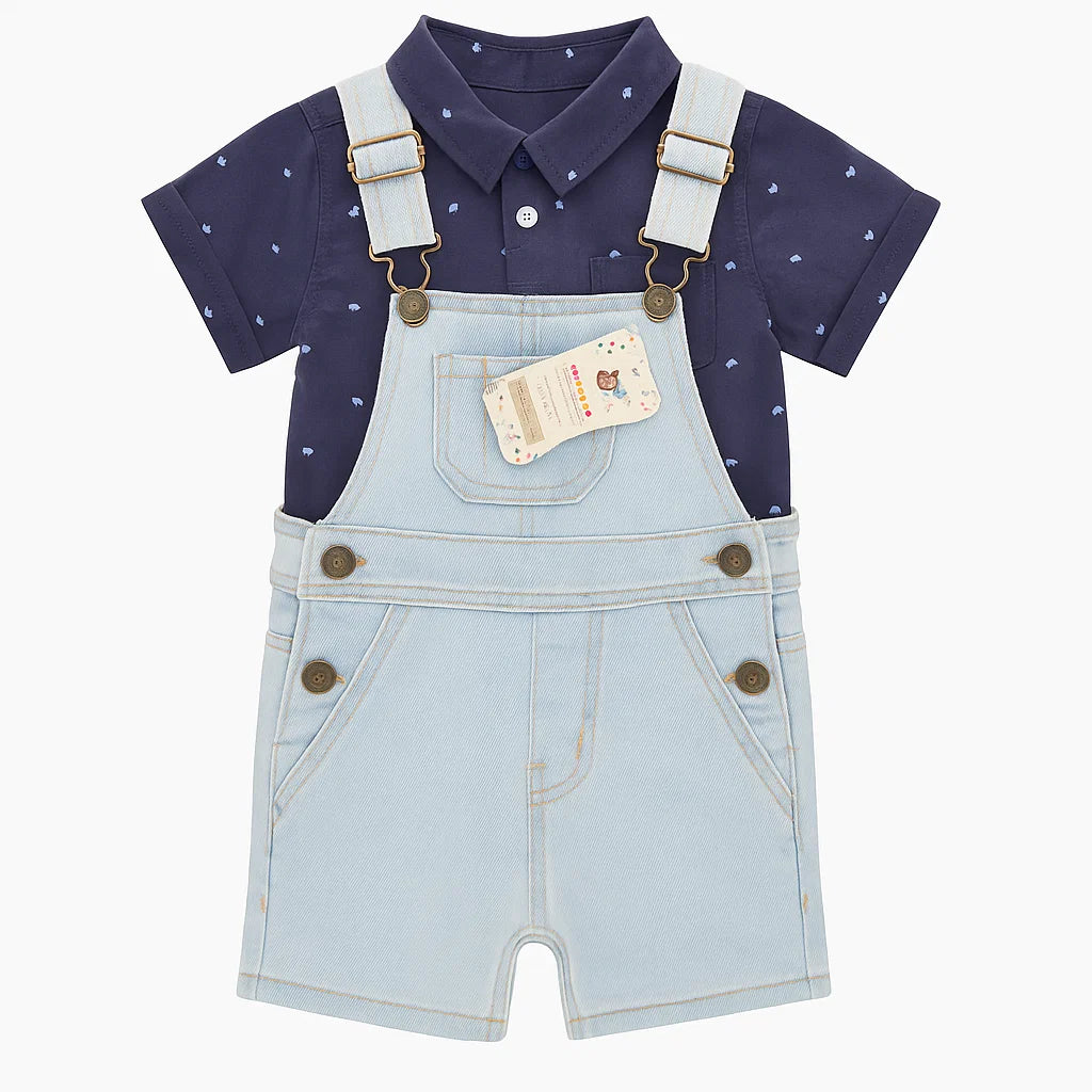 Light Blue Denim Romper with Blue Shirt