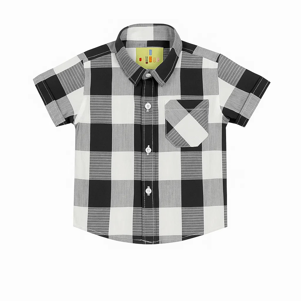 Dark Blue Denim Romper with Checkered Shirt